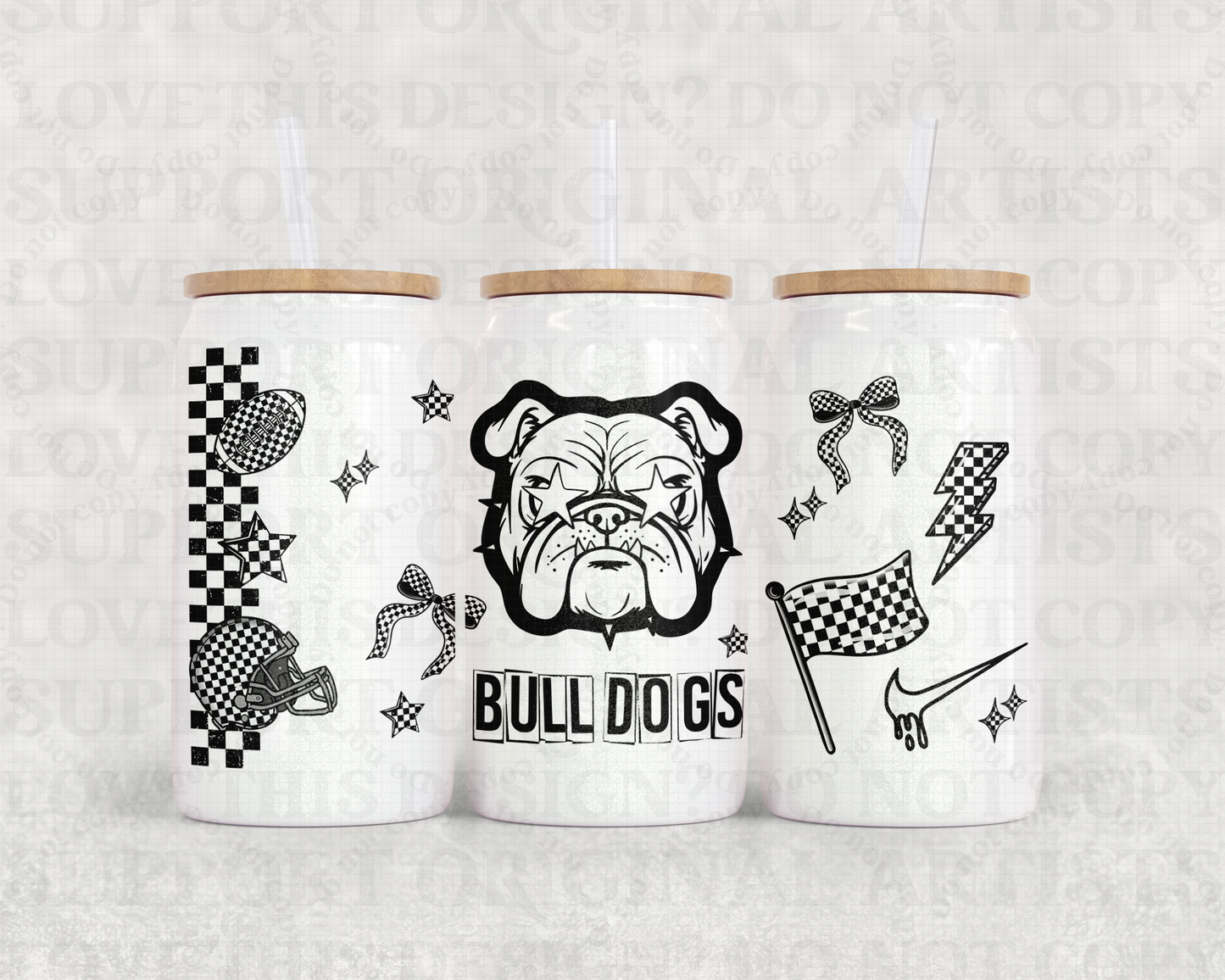 16oz Glass Can Tumbler PNG Mascot Bull Dogs