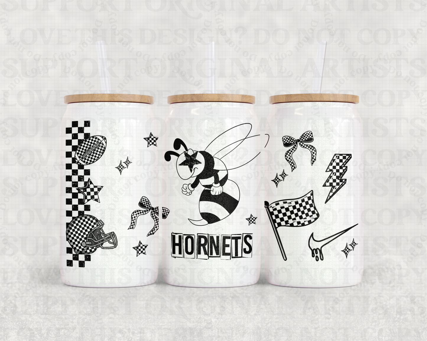 16oz Glass Can Tumbler PNG Mascot Hornets