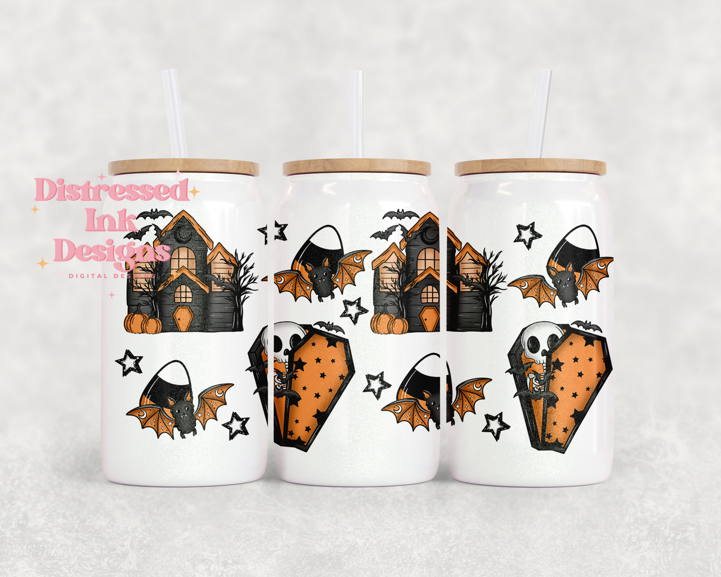 16oz Glass Can Tumbler haunted house
