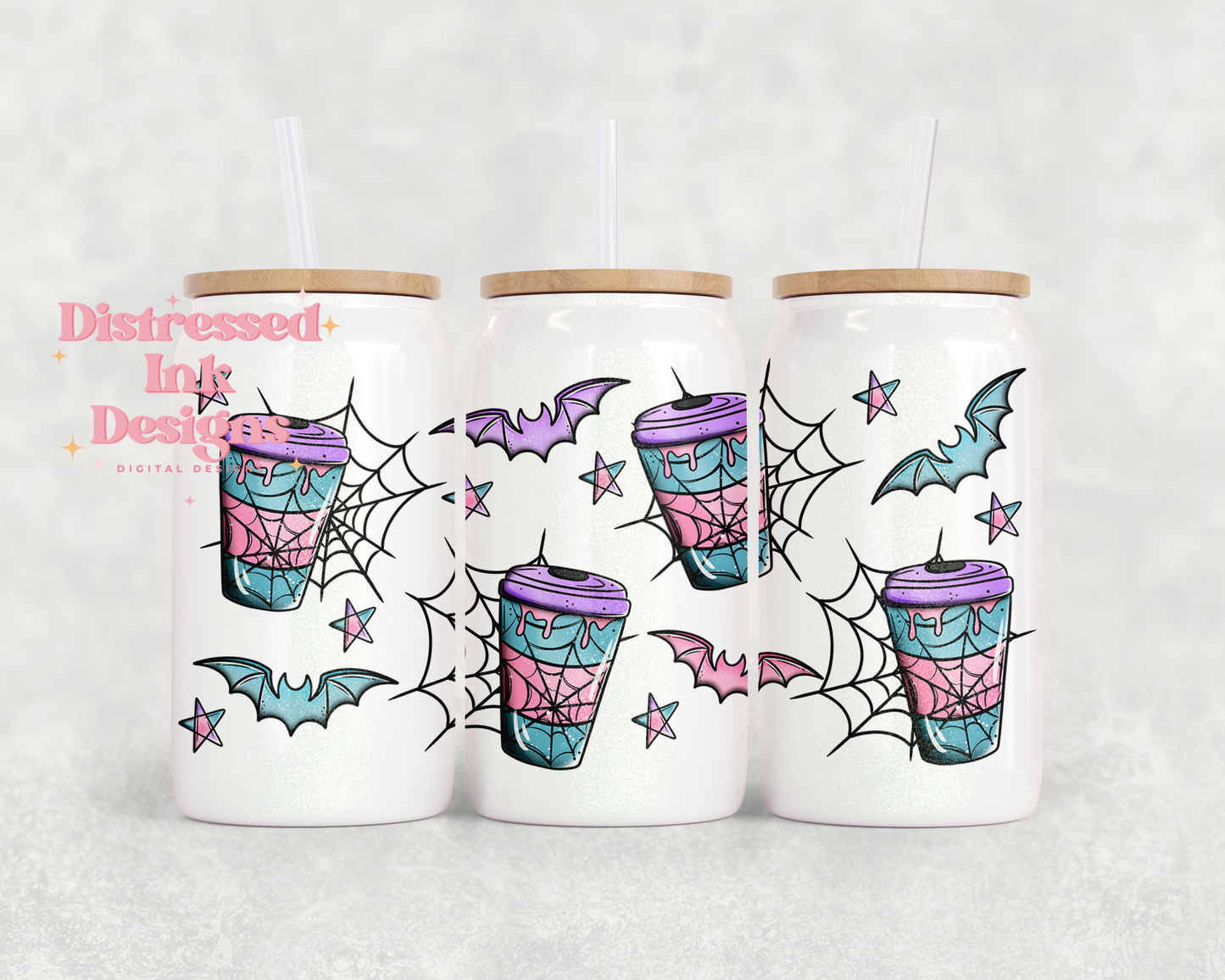 16oz Glass Can Tumbler Spooky coffee