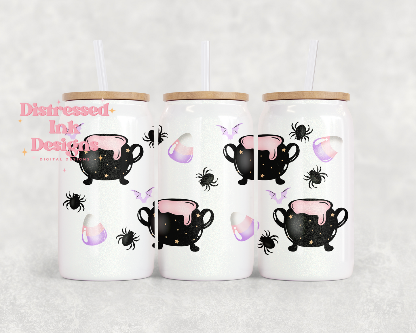 16oz Glass Can Tumbler Halloween Pink
