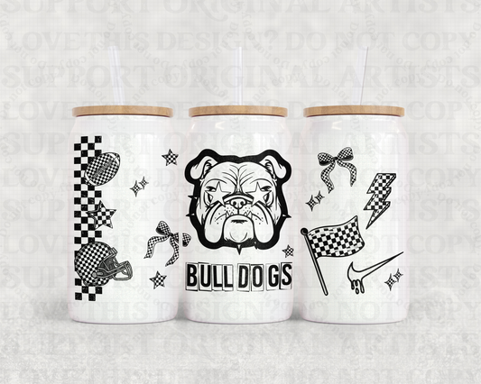 16oz Glass Can Tumbler PNG Mascot Bull Dogs