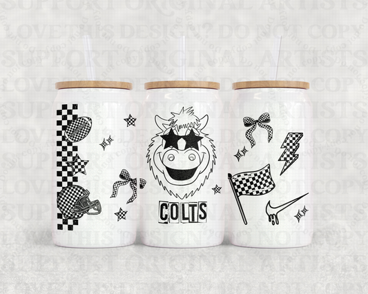 16oz Glass Can Tumbler PNG Mascot Colts