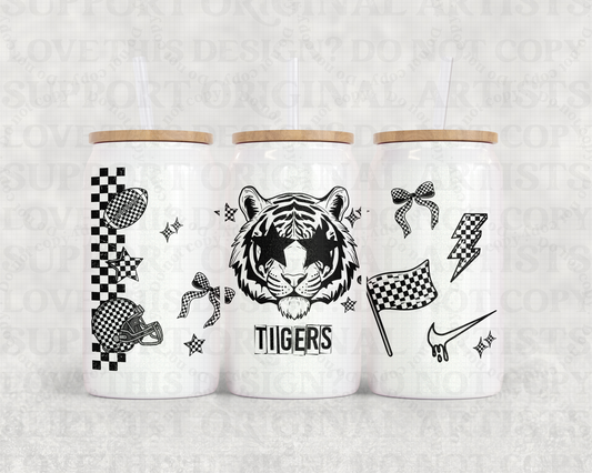 16oz Glass Can Tumbler PNG Mascot Tigers