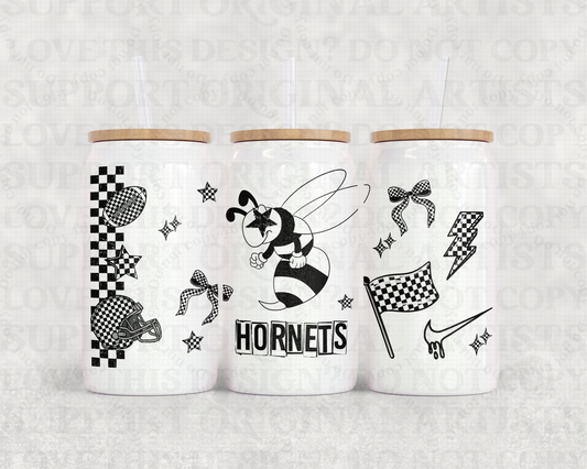 16oz Glass Can Tumbler PNG Mascot Hornets
