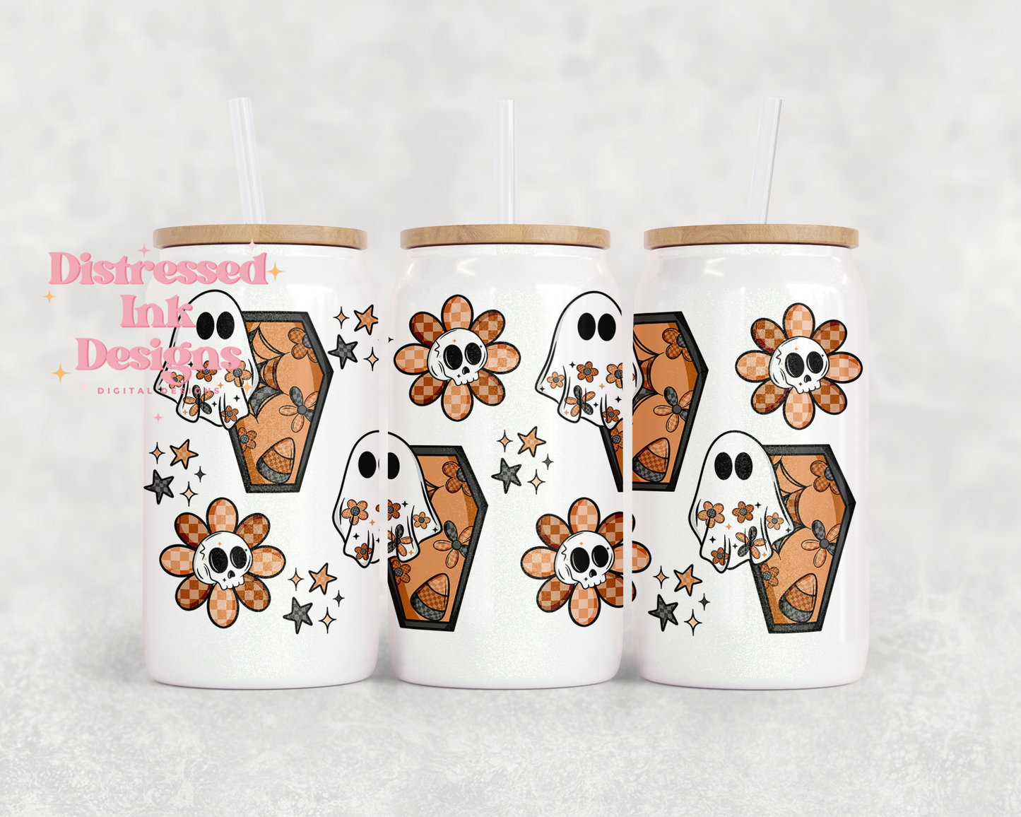 16oz Glass Can Tumbler retro ghosts