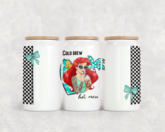 16oz Glass Can Tumbler PNG Cold brew hot mess