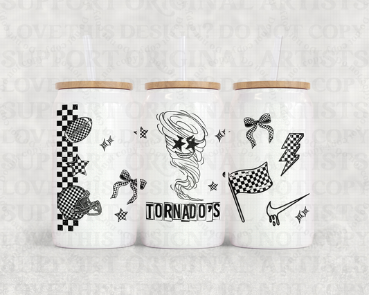 16oz Glass Can Tumbler PNG Mascot Tornados