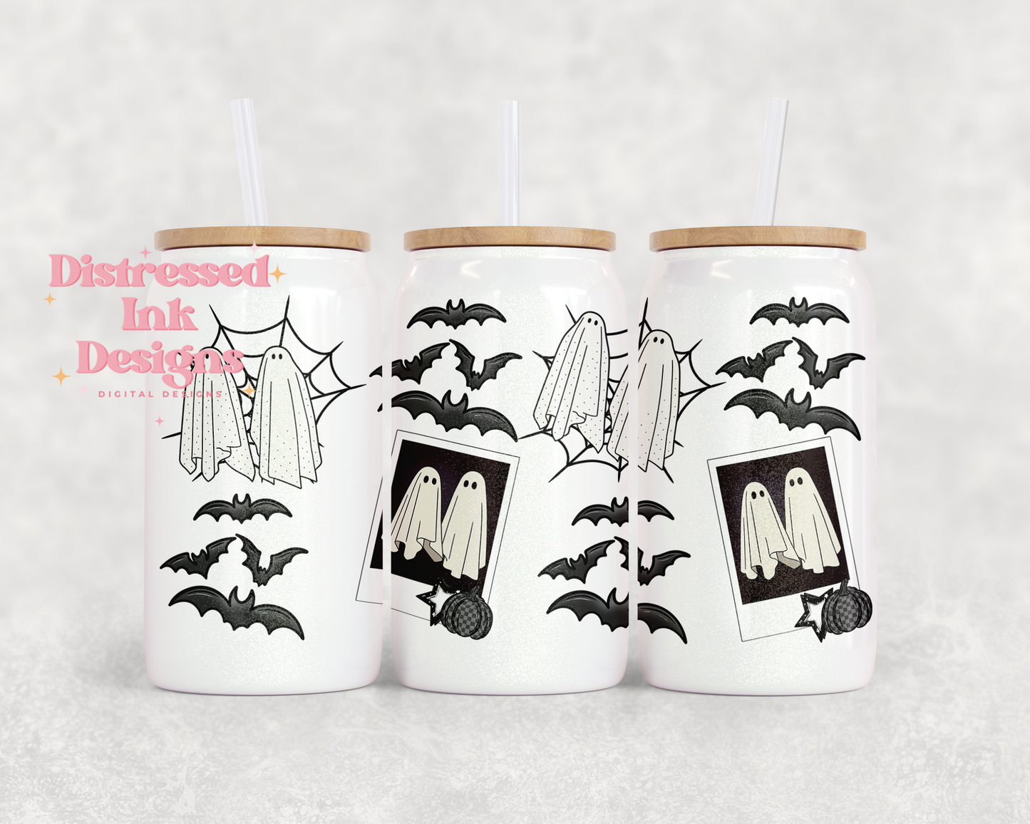 16oz Glass Can Tumbler No feet ghosties
