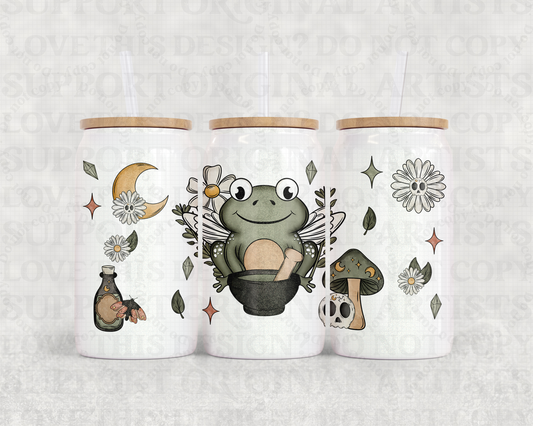 16oz Glass Can Tumbler PNG Boho Frog