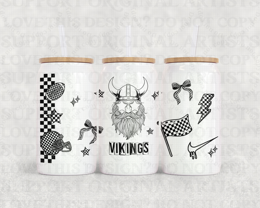 16oz Glass Can Tumbler PNG Mascot Vikings