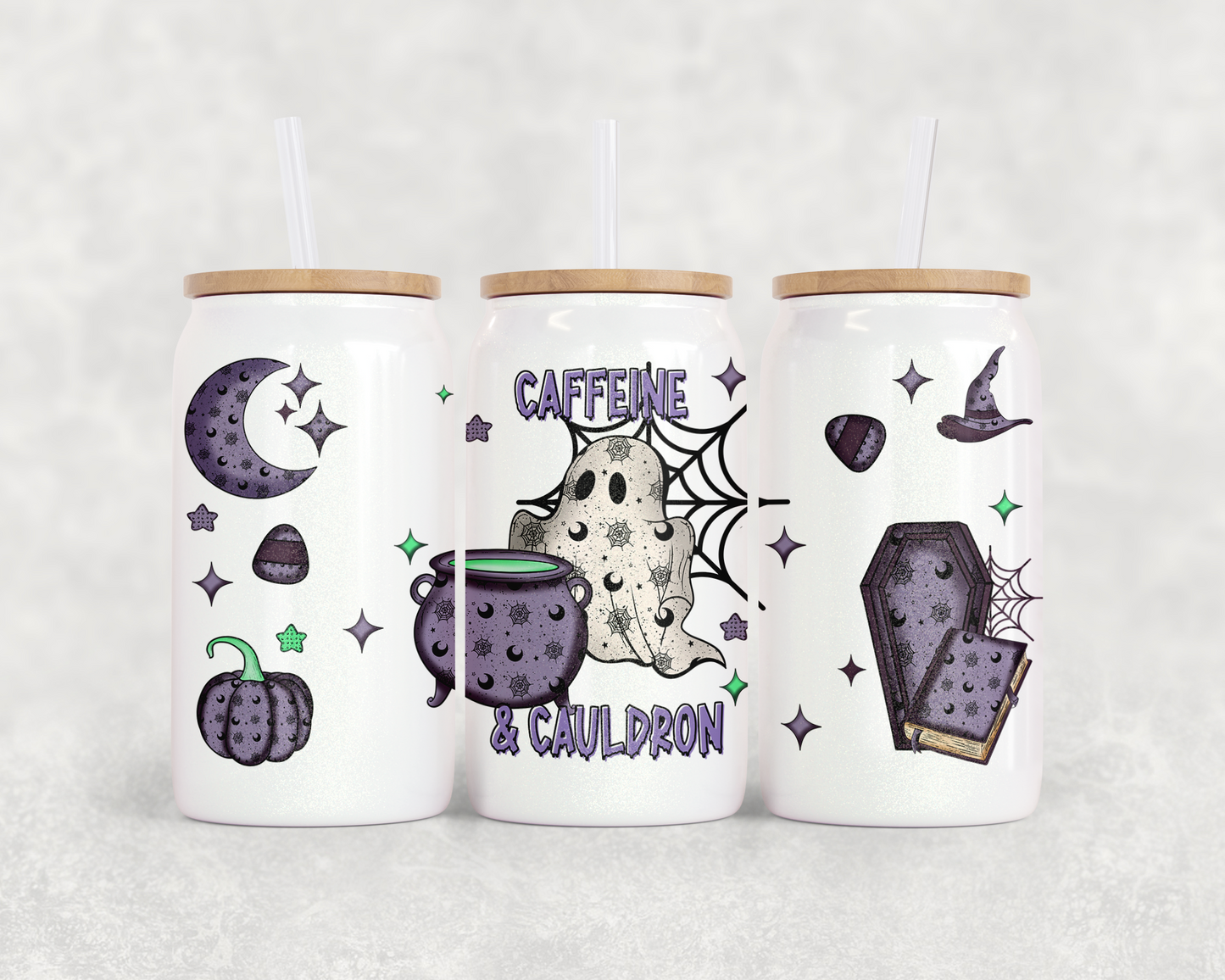 16oz Glass Can Tumbler Caffeine ghost