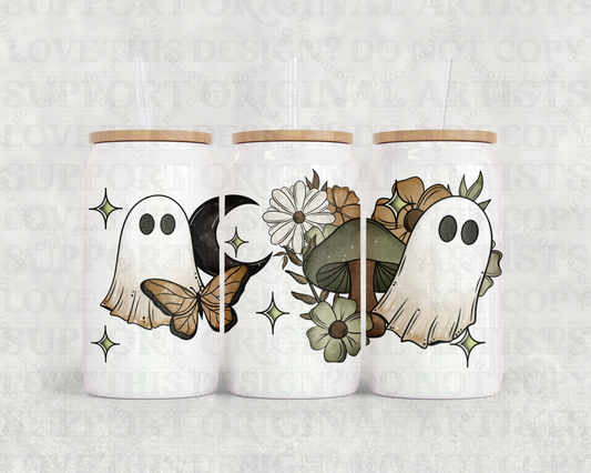 16oz Glass Can Tumbler PNG Boho Ghostie