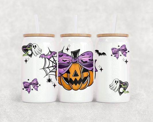 16oz Glass Can Tumbler PNG Spooky Pumpkin