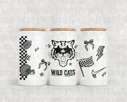 16oz Glass Can Tumbler PNG Mascot Wildcats