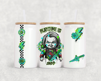 16oz Glass Can Tumbler PNG Retro Checker Chucky
