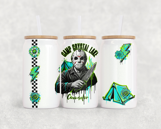 16oz Glass Can Tumbler PNG Retro Checker Jason