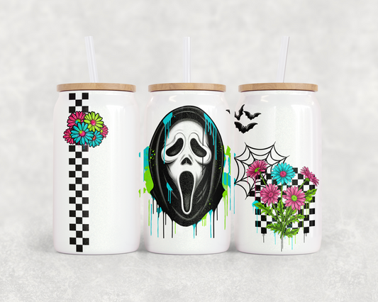 16oz Glass Can Tumbler PNG Retro Ghostface