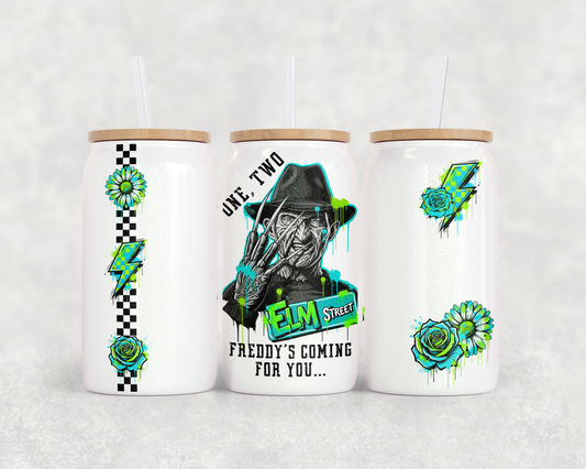 16oz Glass Can Tumbler PNG Retro Checker Freddy