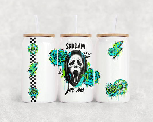 16oz Glass Can Tumbler PNG Retro Checker Ghostface