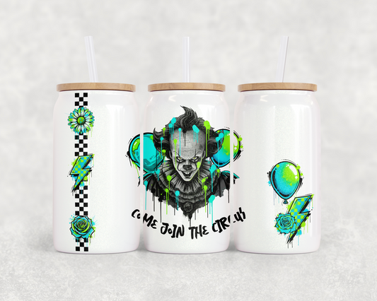 16oz Glass Can Tumbler PNG Retro Checker Pennywise