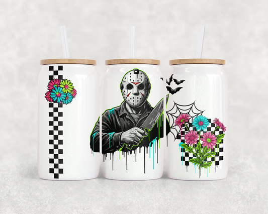 16oz Glass Can Tumbler PNG Retro Jason Crystal Lake