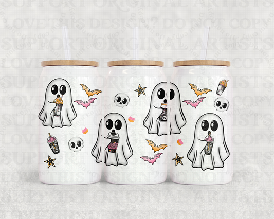 16oz Glass Can Tumbler PNG Ghosts and bats