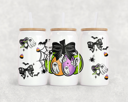 16oz Glass Can Tumbler PNG Ghost Pumpkin