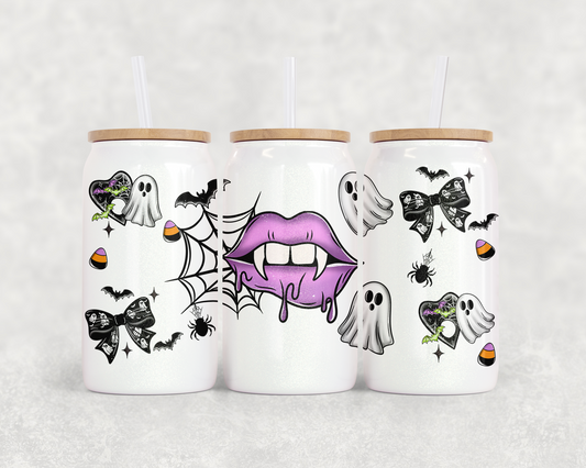 16oz Glass Can Tumbler PNG Vampire Lips
