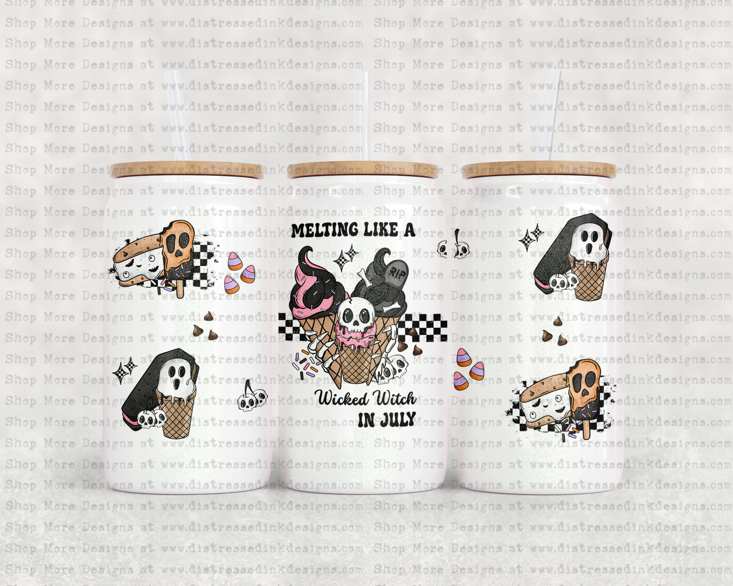 16oz Glass Can Tumbler PNG Mealting like a wicked witch