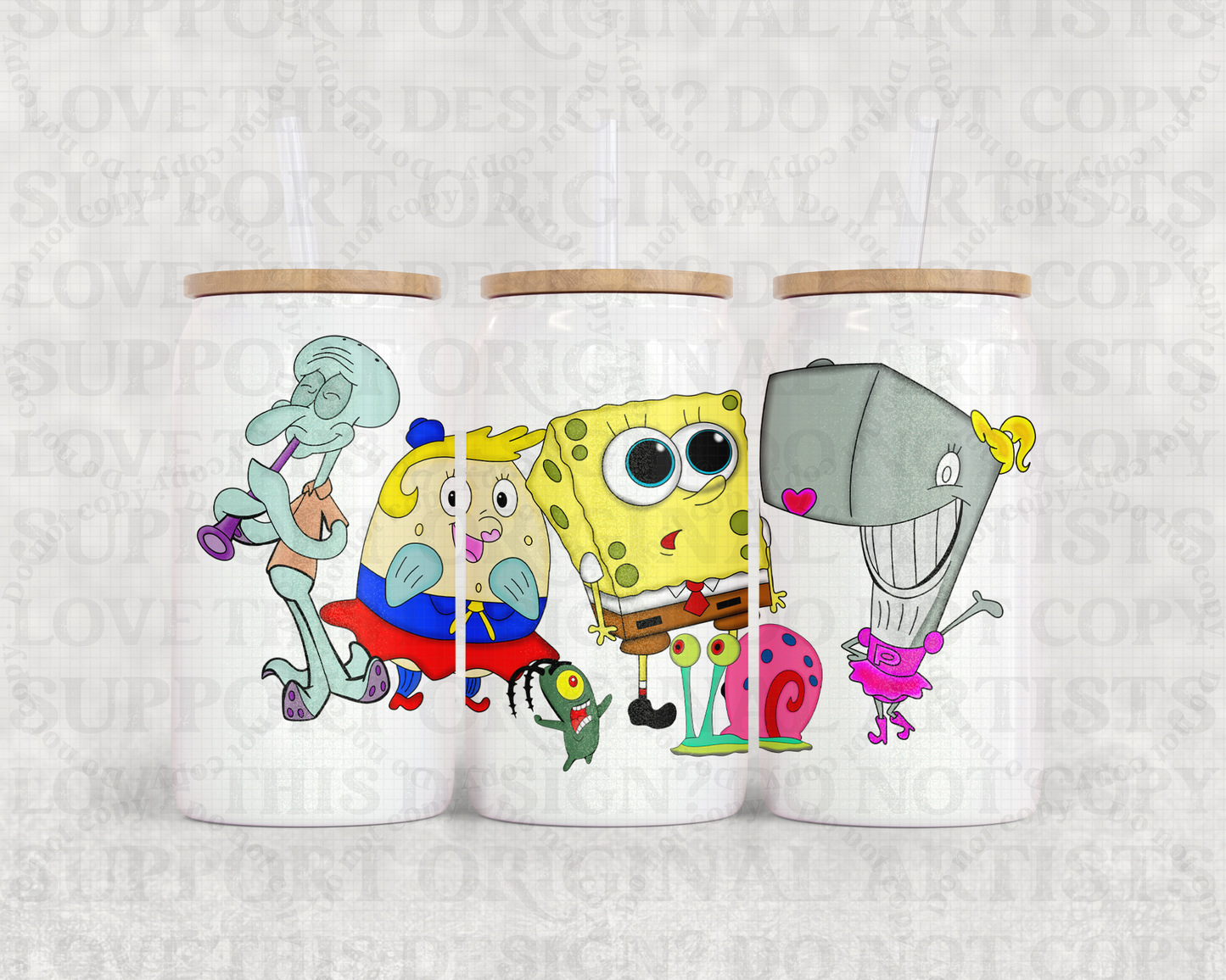 16oz Glass Can Tumbler PNG Spong Bob