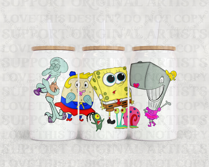16oz Glass Can Tumbler PNG Spong Bob