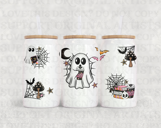 16oz Glass Can Tumbler PNG Ghost