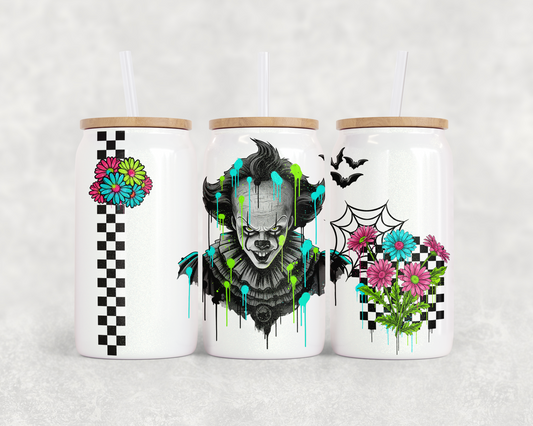 16oz Glass Can Tumbler PNG Retro Pennywise