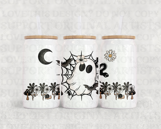 16oz Glass Can Tumbler PNG Ghostie