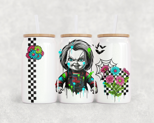 16oz Glass Can Tumbler PNG Retro Chucky
