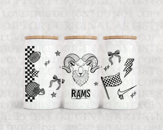 16oz Glass Can Tumbler PNG Mascot Rams