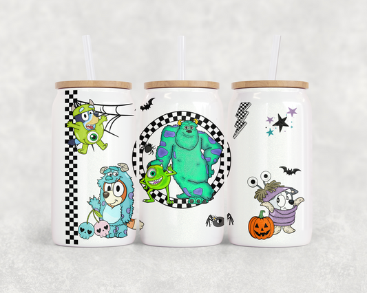 16oz Glass Can Tumbler PNG Halloween Cartoon