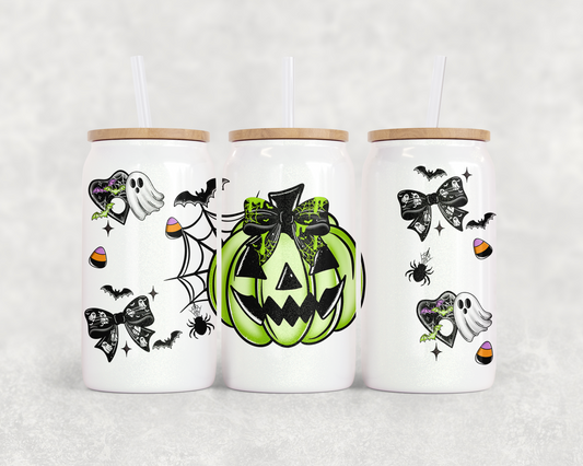 16oz Glass Can Tumbler PNG PUMPKINS