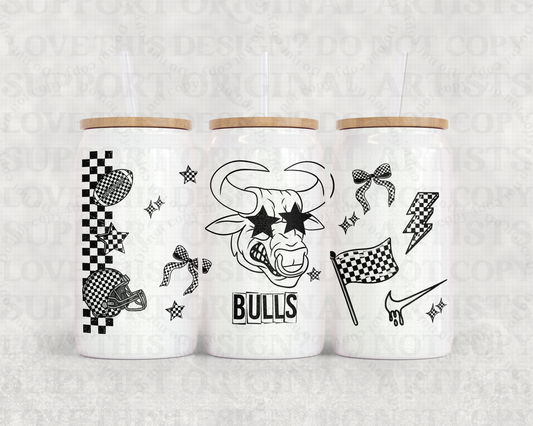 16oz Glass Can Tumbler PNG Mascot Bulls