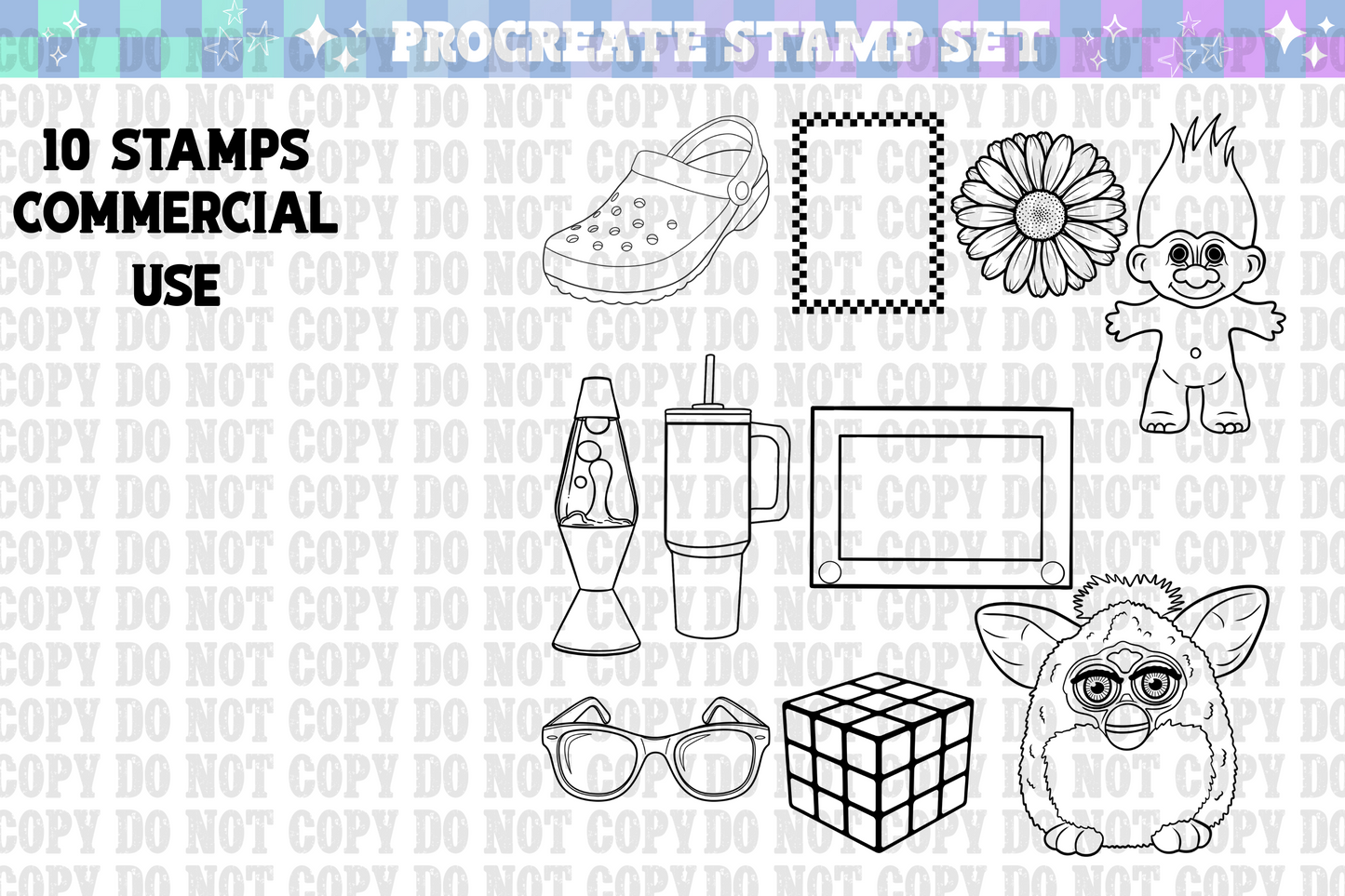 Retro Procreate Stamp set Commercial use