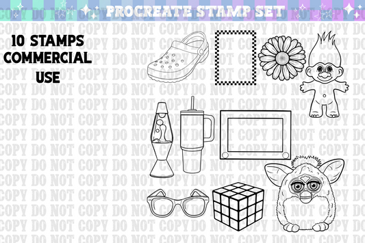 Retro Procreate Stamp set Commercial use
