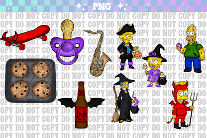 Simpsons Halloween Clipart Bundle - outlines included